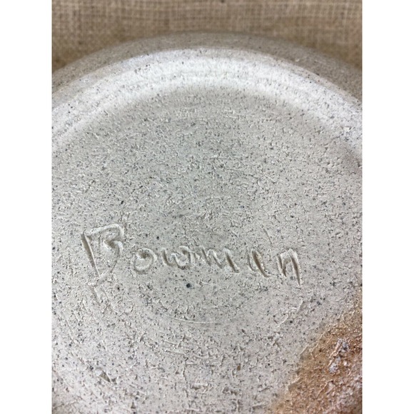 Studio Art Pottery Serving Shallow Bowl Drip Glaze Signed Bowman - Picture 7 of 8